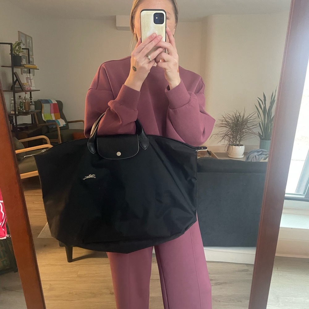 Longchamp Large Black Foldable Le Pliage Tote with Top Handles - Picture 10 of 12